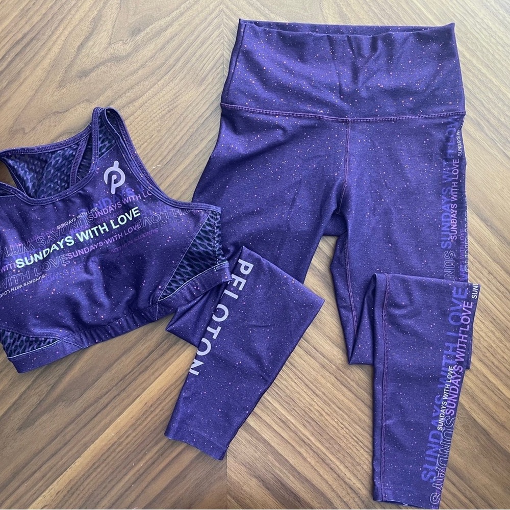 Peloton Womens Sundays with Love Purple Leggings Set